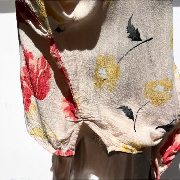 🌻BILLABONG Desert Sunrise Peach Floral Print Button-Up Tie-Front Top Size Small - Picture 7 of 11